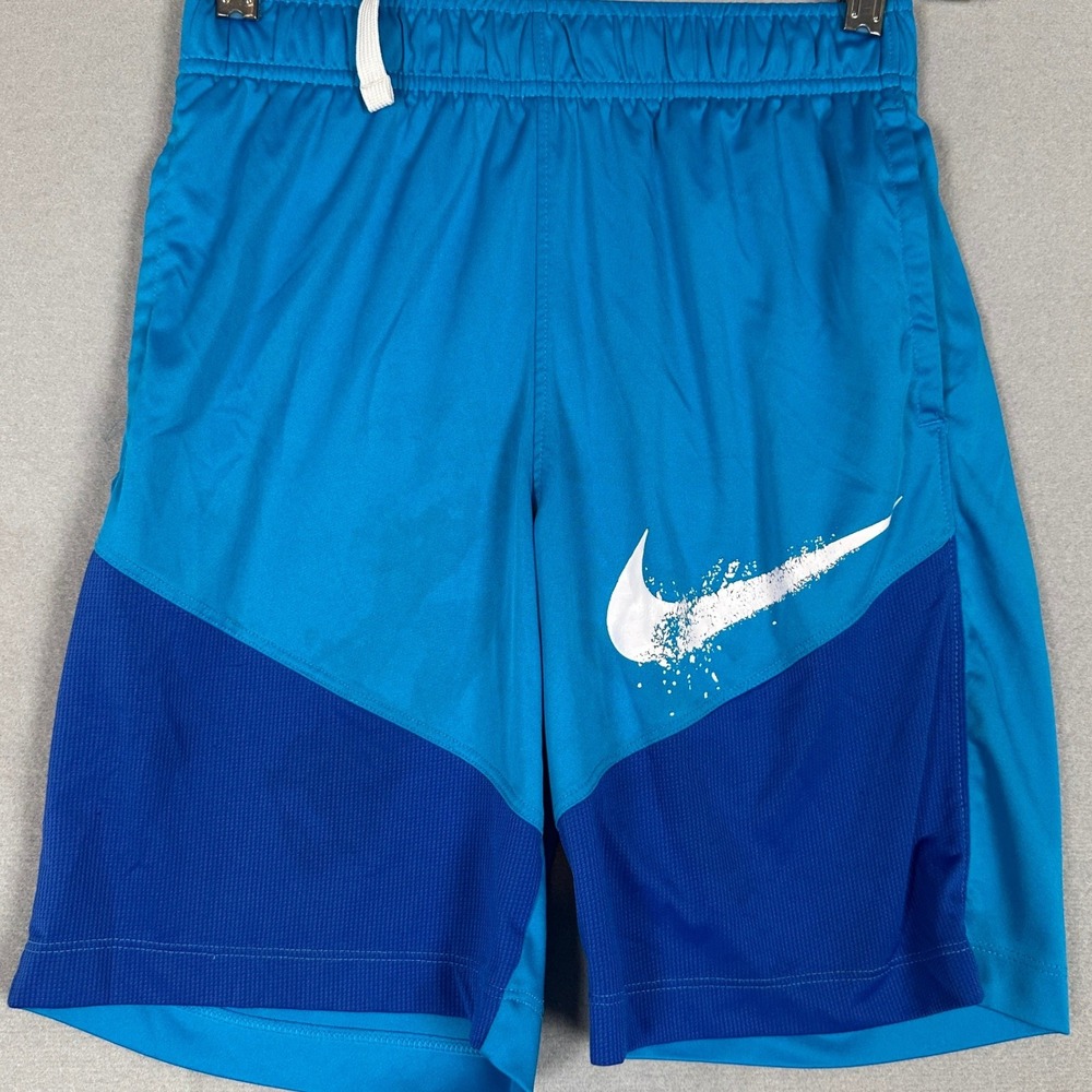 Nike Shorts Boys Medium Dri-FIT Blue Colorblock Graphic Acivewear Stretch Waist